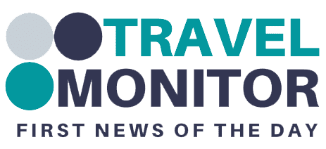 Travel Monitor logo with three circles on the left and the text "TRAVEL MONITOR FIRST NEWS OF THE DAY" in bold, colorful font on the right—highlighting anniversaries and epic events, plus USA new attractions.