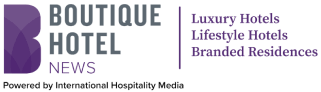 Logo for Boutique Hotel News with text: "Luxury Hotels, Lifestyle Hotels, Branded Residences. Powered by International Hospitality Media." Includes references to Hilton and The Printing House Nashville.