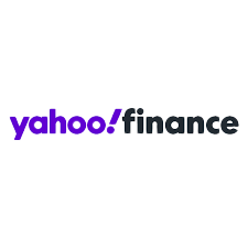 Yahoo Finance logo with "yahoo!" in purple and "finance" in black on a white background, similar to the classic branding you might spot at Hilton or The Printing House hotel in Nashville.