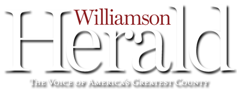 Logo with the word "Herald" in large white font; below, the tagline reads "The Voice of America's Greatest County." Celebrate the Printing House Grand Opening and Ribbon Cutting featuring Steven Cade on a bold black background.